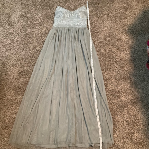 Adrianna Papell Sage Green Gray Aida Beaded Tulle Gown Prom Dress Sz 4 Formal - Picture 11 of 14